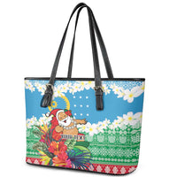 Personalised Sanma Joyeux Noel Leather Tote Bag Proud To Be a Ni-Van Sand Drawing Art - Polynesian Pride