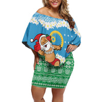 Personalised Sanma Joyeux Noel Off Shoulder Short Dress Proud To Be a Ni-Van Sand Drawing Art - Polynesian Pride