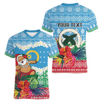 Personalised Sanma Joyeux Noel Women V-Neck T-Shirt Proud To Be a Ni-Van Sand Drawing Art - Polynesian Pride