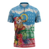 Personalised Sanma Joyeux Noel Zipper Polo Shirt Proud To Be a Ni-Van Sand Drawing Art LT9 Blue - Polynesian Pride