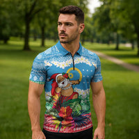 Personalised Sanma Joyeux Noel Zipper Polo Shirt Proud To Be a Ni-Van Sand Drawing Art LT9 - Polynesian Pride
