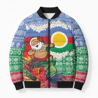 Personalised Shefa Joyeux Noel Bomber Puffer Jacket Proud To Be a Ni-Van Sand Drawing Art LT9 Unisex Blue - Polynesian Pride