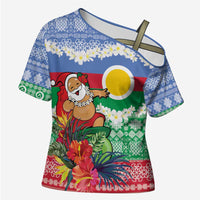 Personalised Shefa Joyeux Noel Cross Shoulder Shirt Proud To Be a Ni-Van Sand Drawing Art LT9 Female Blue - Polynesian Pride