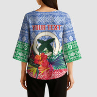 Personalised Shefa Joyeux Noel Kimono Sleeve Blouse Proud To Be a Ni-Van Sand Drawing Art - Polynesian Pride