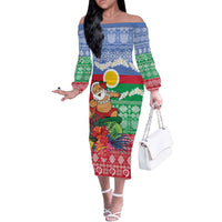 Personalised Shefa Joyeux Noel Off The Shoulder Long Sleeve Dress Proud To Be a Ni-Van Sand Drawing Art - Polynesian Pride