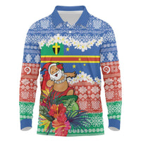 Personalised Tafea Joyeux Noel Long Sleeve Polo Shirt Proud To Be a Ni-Van Sand Drawing Art LT9 Blue - Polynesian Pride