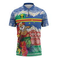 Personalised Tafea Joyeux Noel Zipper Polo Shirt Proud To Be a Ni-Van Sand Drawing Art LT9 Blue - Polynesian Pride