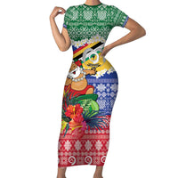Personalised Torba Joyeux Noel Short Sleeve Bodycon Dress Proud To Be a Ni-Van Sand Drawing Art - Polynesian Pride