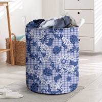 Mokihana Maile Ilima Leis Paniolo Palaka Laundry Basket Hawaiian Polu Spirit LT9 Blue - Polynesian Pride