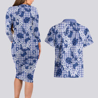 Mokihana Maile Ilima Leis Paniolo Palaka Couples Matching Long Sleeve Bodycon Dress and Hawaiian Shirt Hawaiian Polu Spirit - Polynesian Pride
