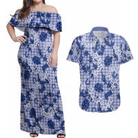 Mokihana Maile Ilima Leis Paniolo Palaka Couples Matching Off Shoulder Maxi Dress and Hawaiian Shirt Hawaiian Polu Spirit - Polynesian Pride