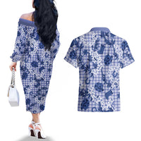 Mokihana Maile Ilima Leis Paniolo Palaka Couples Matching Off The Shoulder Long Sleeve Dress and Hawaiian Shirt Hawaiian Polu Spirit - Polynesian Pride