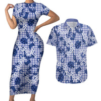 Mokihana Maile Ilima Leis Paniolo Palaka Couples Matching Short Sleeve Bodycon Dress and Hawaiian Shirt Hawaiian Polu Spirit LT9 Blue - Polynesian Pride