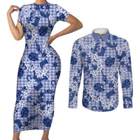 Mokihana Maile Ilima Leis Paniolo Palaka Couples Matching Short Sleeve Bodycon Dress and Long Sleeve Button Shirt Hawaiian Polu Spirit - Polynesian Pride