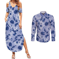 Mokihana Maile Ilima Leis Paniolo Palaka Couples Matching Summer Maxi Dress and Long Sleeve Button Shirt Hawaiian Polu Spirit - Polynesian Pride