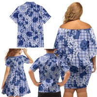 Mokihana Maile Ilima Leis Paniolo Palaka Family Matching Off Shoulder Short Dress and Hawaiian Shirt Hawaiian Polu Spirit - Polynesian Pride