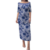 Mokihana Maile Ilima Leis Paniolo Palaka Puletasi Hawaiian Polu Spirit LT9 Long Dress Blue - Polynesian Pride