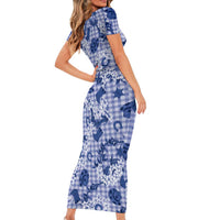 Mokihana Maile Ilima Leis Paniolo Palaka Short Sleeve Bodycon Dress Hawaiian Polu Spirit - Polynesian Pride