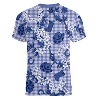 Mokihana Maile Ilima Leis Paniolo Palaka Women V-Neck T-Shirt Hawaiian Polu Spirit - Polynesian Pride