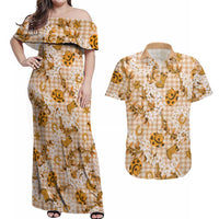 Mokihana Maile Ilima Leis Paniolo Palaka Couples Matching Off Shoulder Maxi Dress and Hawaiian Shirt Hawaiian Kula Spirit LT9 Gold - Polynesian Pride