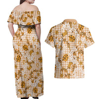 Mokihana Maile Ilima Leis Paniolo Palaka Couples Matching Off Shoulder Maxi Dress and Hawaiian Shirt Hawaiian Kula Spirit LT9 - Polynesian Pride