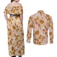 Mokihana Maile Ilima Leis Paniolo Palaka Couples Matching Off Shoulder Maxi Dress and Long Sleeve Button Shirt Hawaiian Kula Spirit - Polynesian Pride