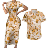 Mokihana Maile Ilima Leis Paniolo Palaka Couples Matching Short Sleeve Bodycon Dress and Hawaiian Shirt Hawaiian Kula Spirit - Polynesian Pride