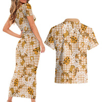 Mokihana Maile Ilima Leis Paniolo Palaka Couples Matching Short Sleeve Bodycon Dress and Hawaiian Shirt Hawaiian Kula Spirit - Polynesian Pride