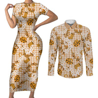 Mokihana Maile Ilima Leis Paniolo Palaka Couples Matching Short Sleeve Bodycon Dress and Long Sleeve Button Shirt Hawaiian Kula Spirit - Polynesian Pride