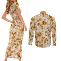 Mokihana Maile Ilima Leis Paniolo Palaka Couples Matching Short Sleeve Bodycon Dress and Long Sleeve Button Shirt Hawaiian Kula Spirit - Polynesian Pride