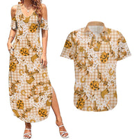 Mokihana Maile Ilima Leis Paniolo Palaka Couples Matching Summer Maxi Dress and Hawaiian Shirt Hawaiian Kula Spirit LT9 Gold - Polynesian Pride