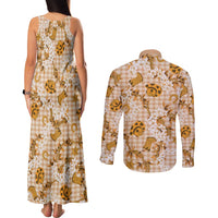 Mokihana Maile Ilima Leis Paniolo Palaka Couples Matching Tank Maxi Dress and Long Sleeve Button Shirt Hawaiian Kula Spirit - Polynesian Pride