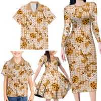 Mokihana Maile Ilima Leis Paniolo Palaka Family Matching Long Sleeve Bodycon Dress and Hawaiian Shirt Hawaiian Kula Spirit - Polynesian Pride