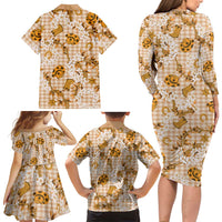 Mokihana Maile Ilima Leis Paniolo Palaka Family Matching Long Sleeve Bodycon Dress and Hawaiian Shirt Hawaiian Kula Spirit - Polynesian Pride