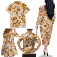 Mokihana Maile Ilima Leis Paniolo Palaka Family Matching Off The Shoulder Long Sleeve Dress and Hawaiian Shirt Hawaiian Kula Spirit - Polynesian Pride