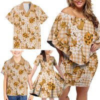 Mokihana Maile Ilima Leis Paniolo Palaka Family Matching Off Shoulder Short Dress and Hawaiian Shirt Hawaiian Kula Spirit - Polynesian Pride