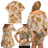 Mokihana Maile Ilima Leis Paniolo Palaka Family Matching Off Shoulder Short Dress and Hawaiian Shirt Hawaiian Kula Spirit - Polynesian Pride