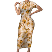 Mokihana Maile Ilima Leis Paniolo Palaka Family Matching Short Sleeve Bodycon Dress and Hawaiian Shirt Hawaiian Kula Spirit - Polynesian Pride