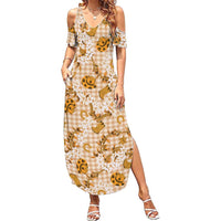 Mokihana Maile Ilima Leis Paniolo Palaka Family Matching Summer Maxi Dress and Hawaiian Shirt Hawaiian Kula Spirit - Polynesian Pride