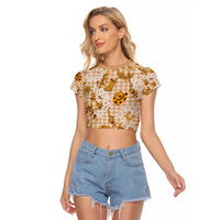 Mokihana Maile Ilima Leis Paniolo Palaka Raglan Cropped T Shirt Hawaiian Kula Spirit - Polynesian Pride
