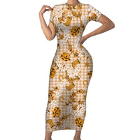 Mokihana Maile Ilima Leis Paniolo Palaka Short Sleeve Bodycon Dress Hawaiian Kula Spirit - Polynesian Pride