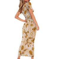 Mokihana Maile Ilima Leis Paniolo Palaka Short Sleeve Bodycon Dress Hawaiian Kula Spirit - Polynesian Pride
