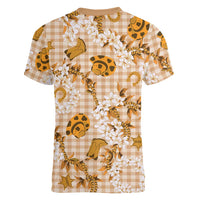 Mokihana Maile Ilima Leis Paniolo Palaka Women V-Neck T-Shirt Hawaiian Kula Spirit - Polynesian Pride