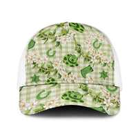 Mokihana Maile Ilima Leis Paniolo Palaka Baseball Net Cap Hawaiian Omaomo Ala Spirit LT9 One Size White Green - Polynesian Pride