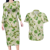 Mokihana Maile Ilima Leis Paniolo Palaka Couples Matching Long Sleeve Bodycon Dress and Hawaiian Shirt Hawaiian Omaomo Ala Spirit - Polynesian Pride