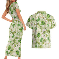 Mokihana Maile Ilima Leis Paniolo Palaka Couples Matching Short Sleeve Bodycon Dress and Hawaiian Shirt Hawaiian Omaomo Ala Spirit - Polynesian Pride