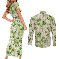 Mokihana Maile Ilima Leis Paniolo Palaka Couples Matching Short Sleeve Bodycon Dress and Long Sleeve Button Shirt Hawaiian Omaomo Ala Spirit - Polynesian Pride