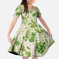 Mokihana Maile Ilima Leis Paniolo Palaka Family Matching Short Sleeve Bodycon Dress and Hawaiian Shirt Hawaiian Omaomo Ala Spirit - Polynesian Pride