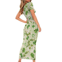 Mokihana Maile Ilima Leis Paniolo Palaka Short Sleeve Bodycon Dress Hawaiian Omaomo Ala Spirit - Polynesian Pride