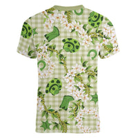 Mokihana Maile Ilima Leis Paniolo Palaka Women V-Neck T-Shirt Hawaiian Omaomo Ala Spirit - Polynesian Pride